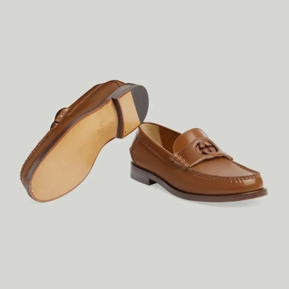 NIB Gucci interlocking G brown leather loafers- G 11.5/ US 12-12.5